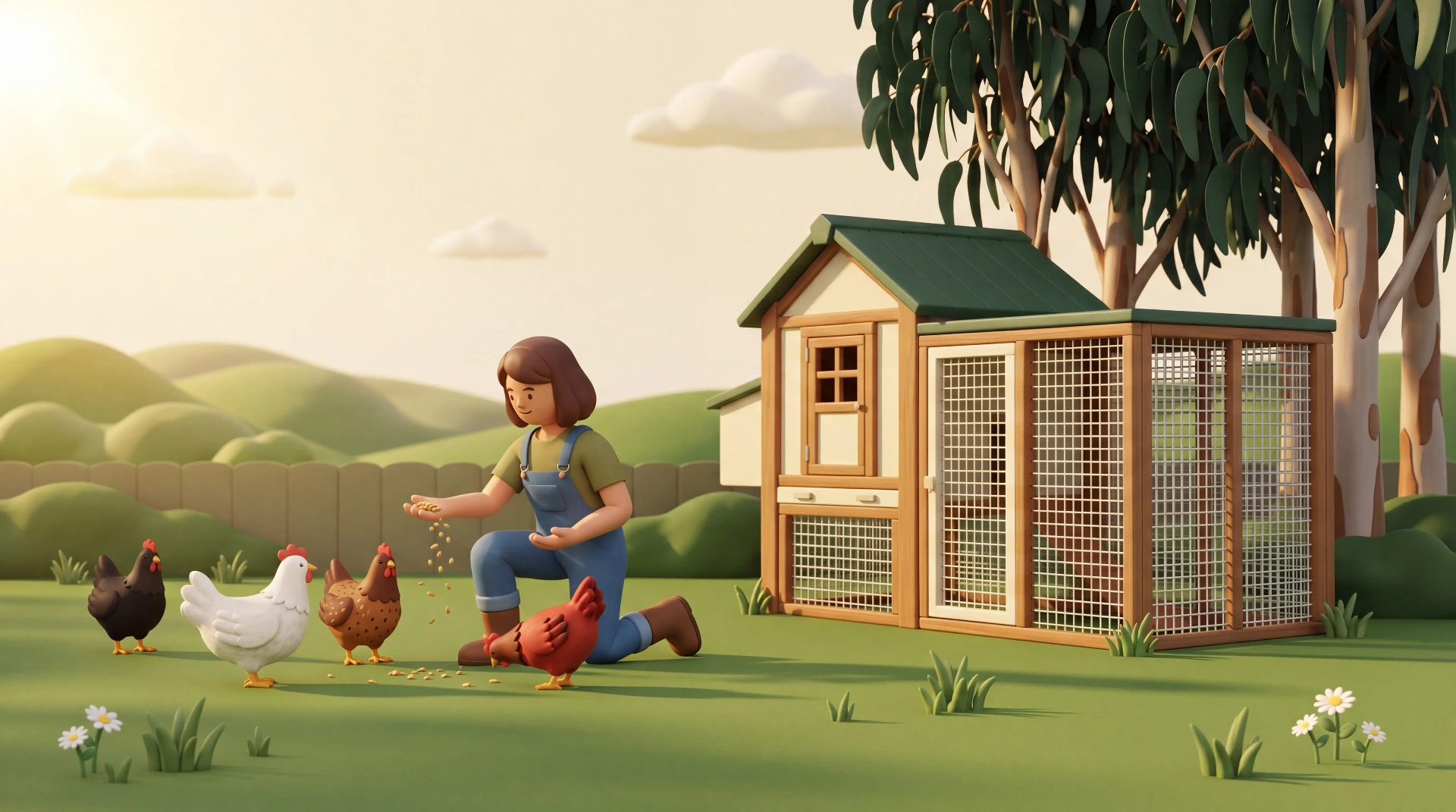 Family feeding chickens around a Coopwell coop in an Aussie backyard